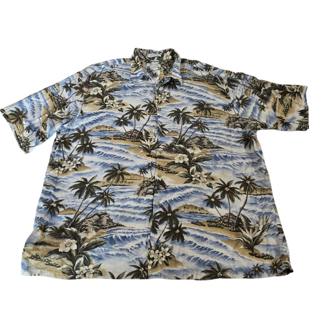 Pierre Cardin Button Up Shirt Mens Multicolor XL Rayon Short Sleeve Hawaiian Tee
